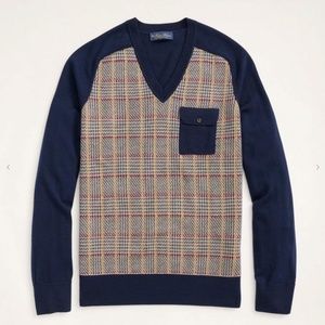 NWT Brooks Brothers V-Neck Plaid and Navy Sweater